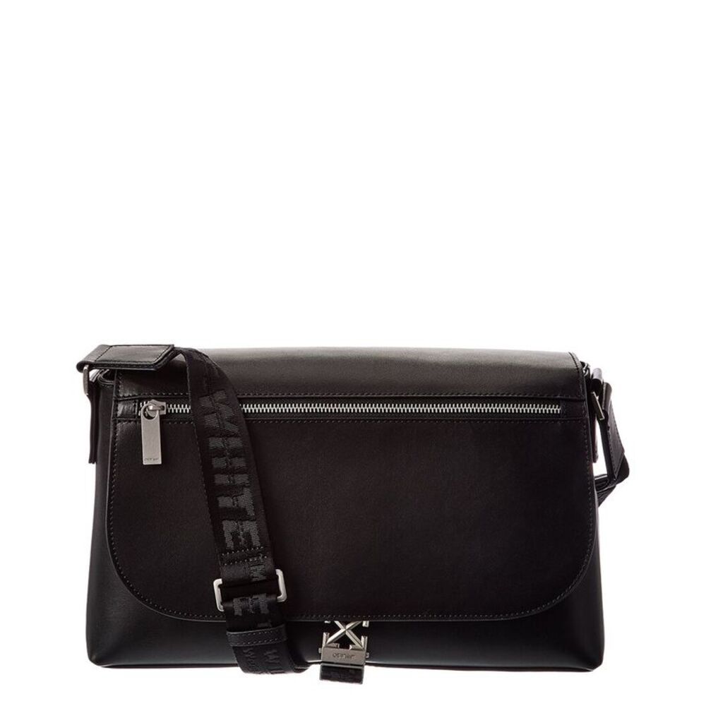Off-White™ Leather Crossbody Messenger Bag, Black